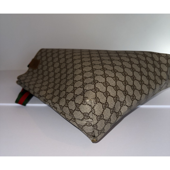 GUCCI Vintage GG Supreme Canvas Tote Web Stripe Shoulder Bag Italy Authentic - Picture 8 of 15